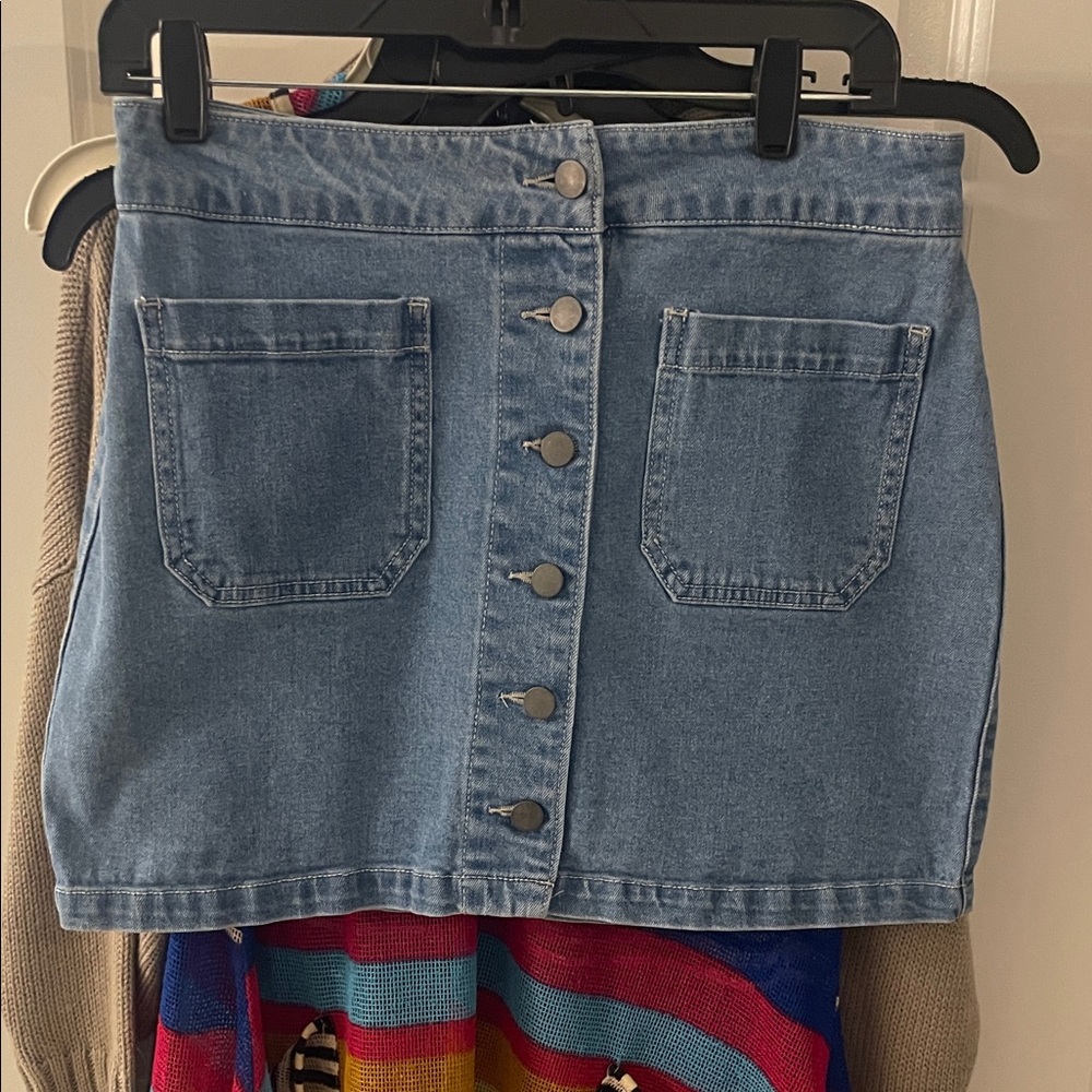 Denim Button-Front Mini Skirt
